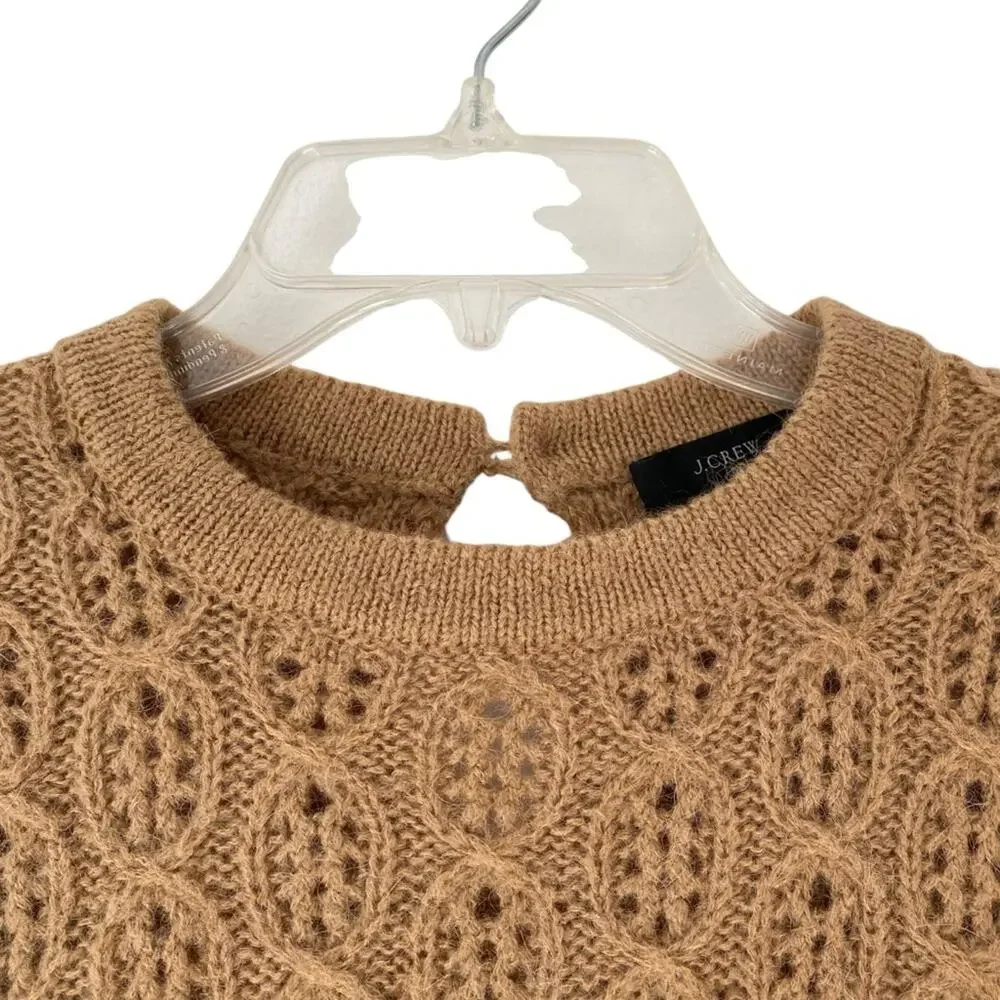 J. Crew Balloon Sleeve Open Weave Cable Knit Sweater XS Tan Brown Wool Alpaca